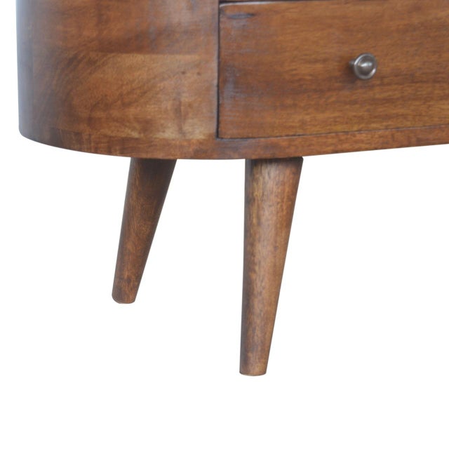 Wood Rounded Chestnut Mango Wood Media Console With Four Drawers For Sale - Image 7 of 8