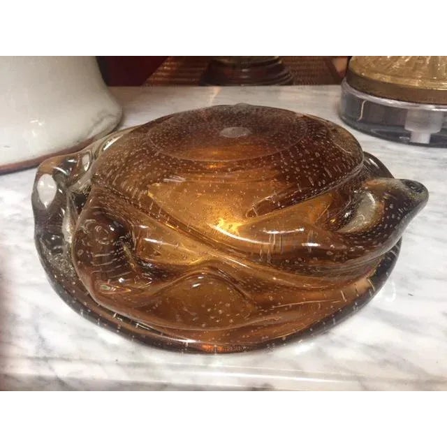 Metal 1960s Contemporary Murano Gold Amber Bubble Art Glass Bowl For Sale - Image 7 of 8