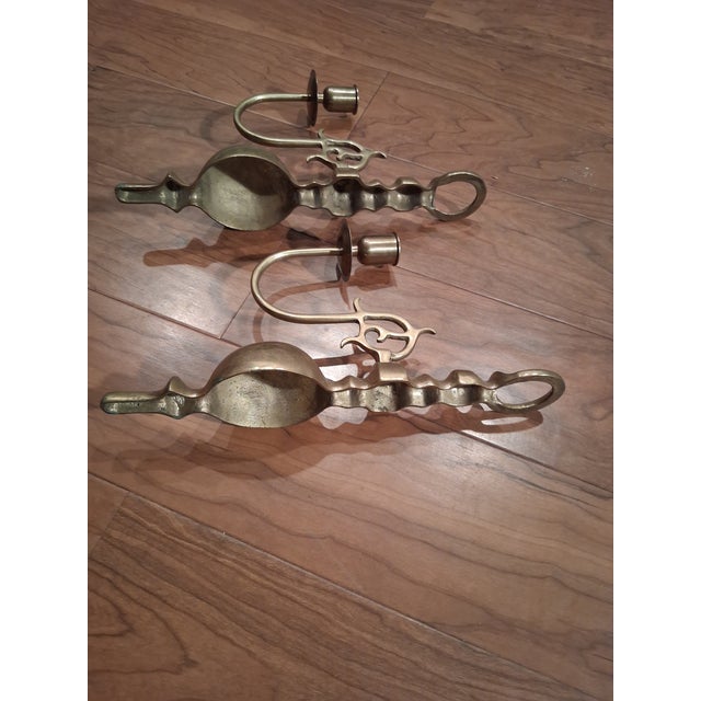 Vintage Solid Brass Candle Wall Sconces- A Pair For Sale In Detroit - Image 6 of 10
