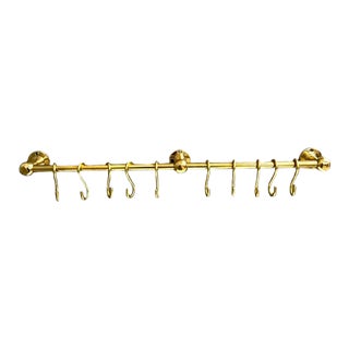 Unlacquered Brass Pot Rack With S Hooks- 32 Inches For Sale