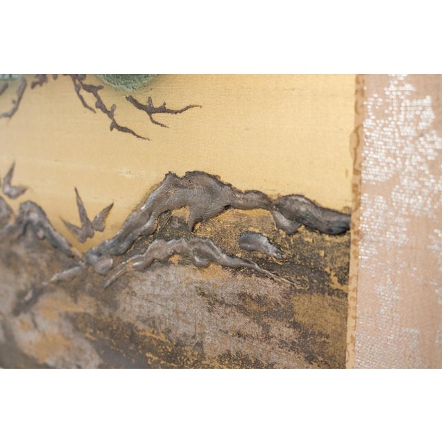 Goldenrod "Big Pine Tree", 1970s Shōwa Era Japanese Maki-E Byobu Screen For Sale - Image 8 of 18