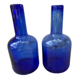 Heavy Vintage Handblown Cobalt Bottles a Pair