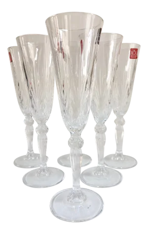 Italian Crystal Champagne Flutes - Set of 6