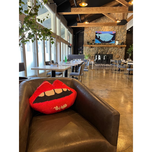 Not Yet Made - Made To Order Velvet "Embrasse Moi" Lips 24" Feather Down Sculpted Pillow, Original Design Custom Made For Sale - Image 5 of 8