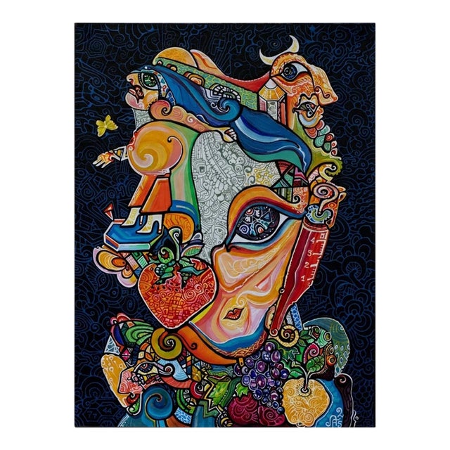 Alexander Arshansky Cubist Painting "Fighting Temptation" For Sale