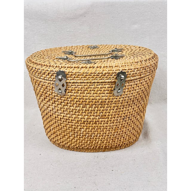 Vintage Hand-Woven Rattan & Wicker Travel Tea Basket / Storage Caddy For Sale - Image 10 of 10