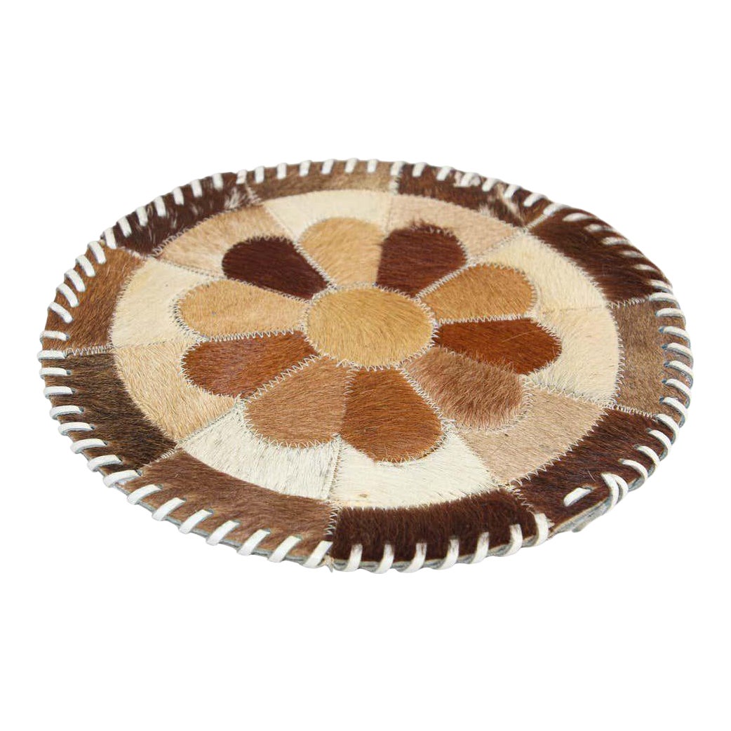 Vintage Handmade Round Western Cow Hide Mat Chairish