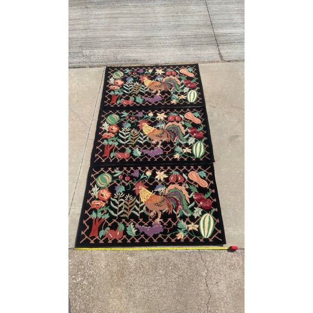 French Country Folk Art Hand Hooked Wool Rooster Rug For Sale - Image 3 of 7