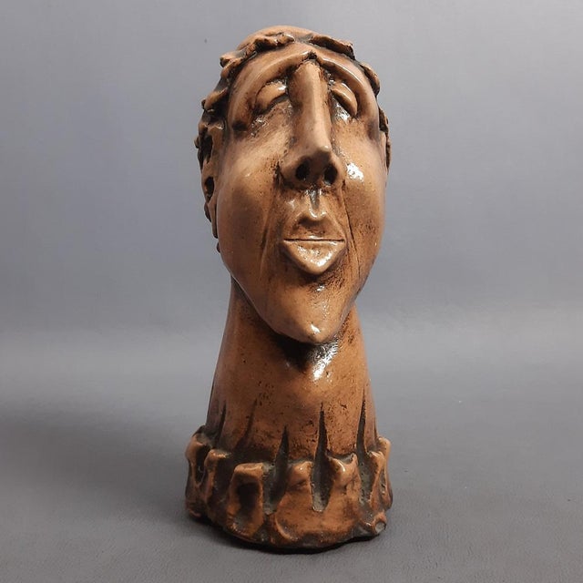 Brutalist Terracotta Sculpture of Elongated Face, 20th Century For Sale - Image 4 of 13