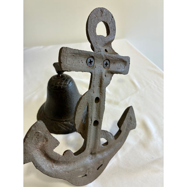 Vintage Cast Iron Nautical Bell on Anchor Base For Sale - Image 10 of 10