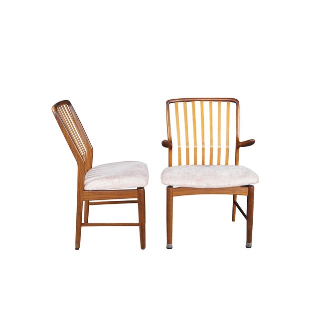 Mid-Century Modern 1980s Set of 8 Otmar Danish Scandinavian Modern Teak Slat Back Dining Chairs MCM For Sale - Image 3 of 13