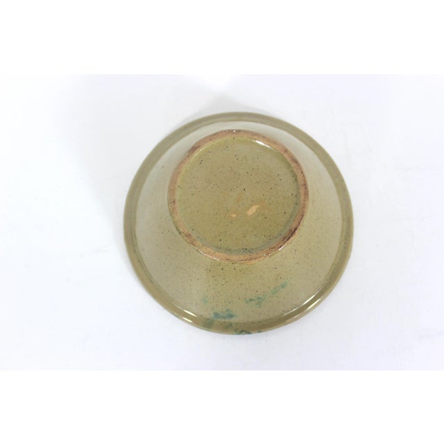 Ceramic Vintage Green Sponge Ware Bowl Primitive Rustic Speckled Pottery For Sale - Image 7 of 9