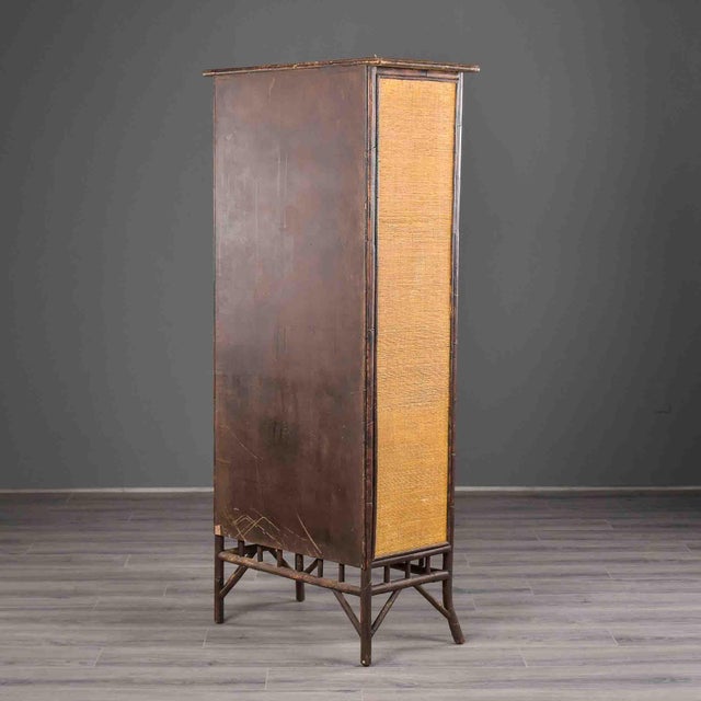 Brown English Aesthetic Movement Tall Glass Front Bamboo Cabinet For Sale - Image 8 of 12