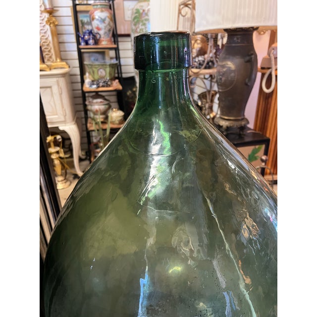 Green Vintage Large Green Demijohn Bottle 27” Tall For Sale - Image 8 of 9