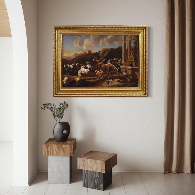 Pastoral Scene with Classical Ruins, 1790, Oil on Canvas, Framed For Sale - Image 13 of 16