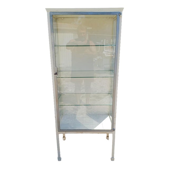 Antique Medical Display Case in Iron, Chrome and Glass, 1950s For Sale