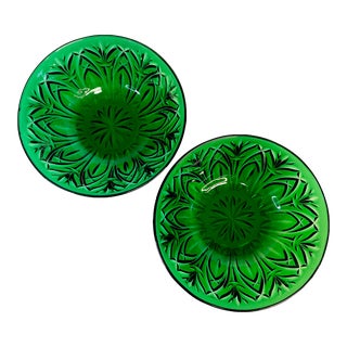 Vintage Art Deco Indiana Glass Pressed Green Serving Bowls - A Pair. For Sale