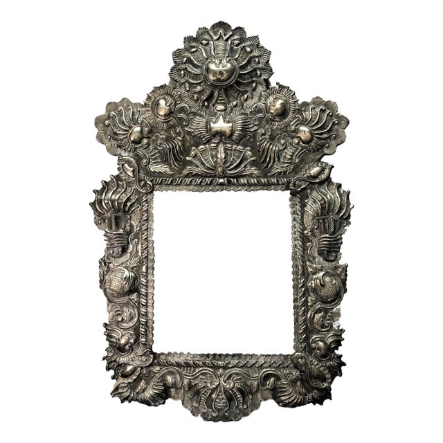 Spanish Baroque Repoussé Silver Mirror/Picture Frame, XVII C. For Sale