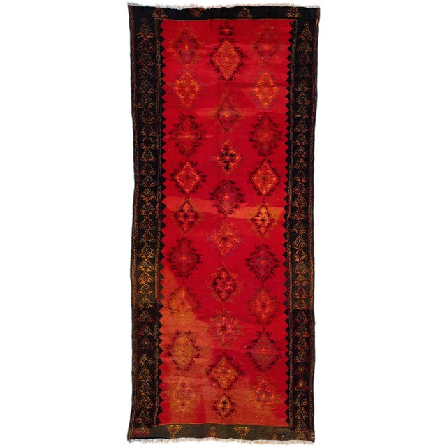 Red 1960s Vintage Turkish Kilim Red Handmade Tribal Wool Rug For Sale - Image 8 of 8