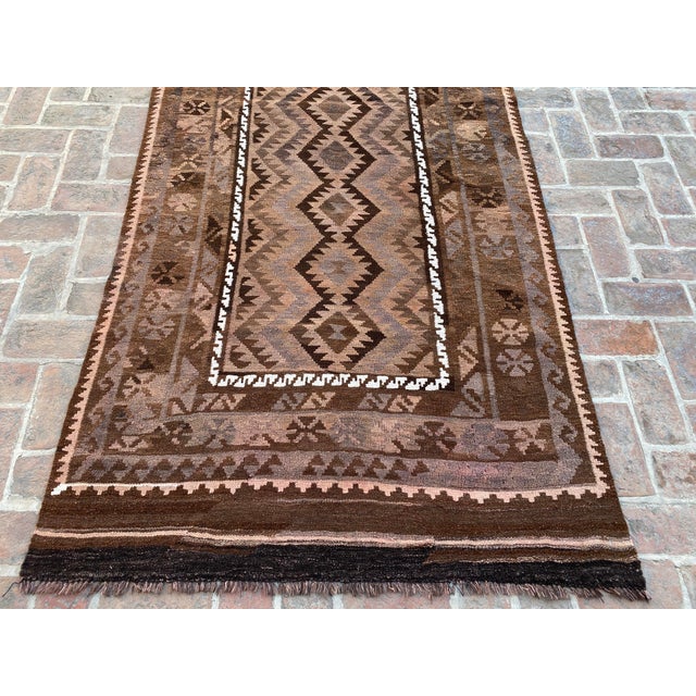2000 - 2009 Afghan Maimana Kilim Area Rug, Handwoven Wool, 5x8, Brown & Blush For Sale - Image 5 of 12