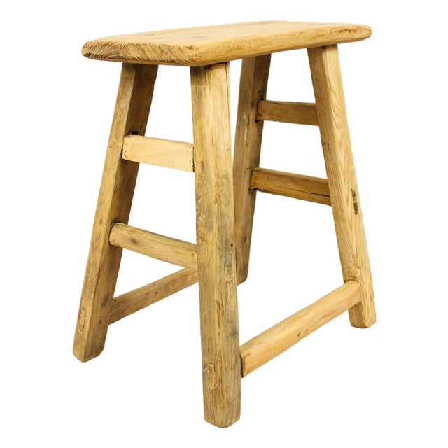 Vintage Rustic Stool in Elm For Sale
