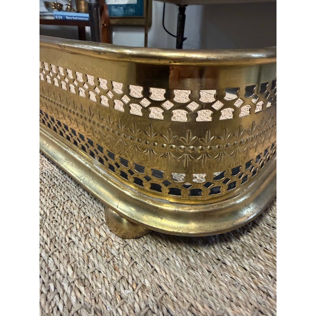 Antique English Reticulated Brass Fireplace Fender For Sale - Image 11 of 11