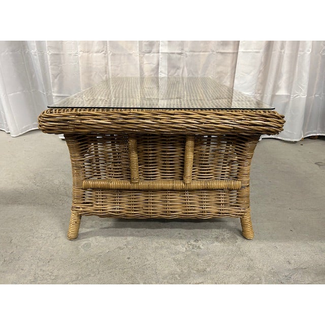 Rattan Wicker Coffee Table With Lower Shelf Chairish