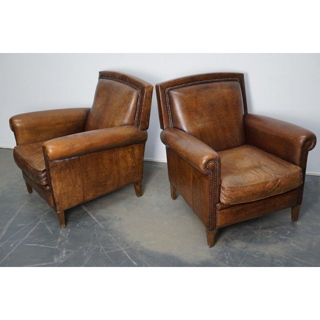 Vintage Dutch Cognac Leather Club Chairs, Set of 2 For Sale - Image 14 of 18