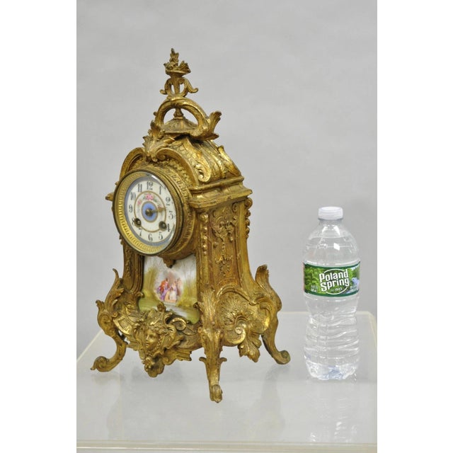 Early 20th Century S. Marti Medaille De Bronze Gold French Victorian Porcelain Figural Shelf Clock For Sale - Image 10 of 12