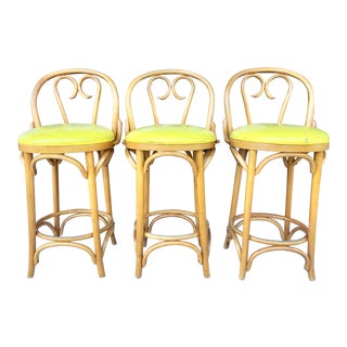 1980s Vintage Thonet Bentwood Style Counter Stools- Set of 3 For Sale