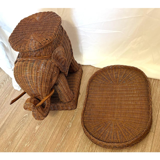 Vintage 1970's Wicker Elephant Side Table With Removeable Tray Top For Sale - Image 10 of 15