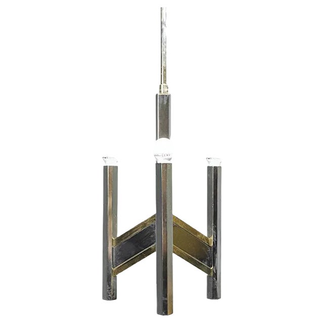 Vintage Chevron Chandelier with 3 Lights in Brass by Gaetano Sciolari, 1970s For Sale