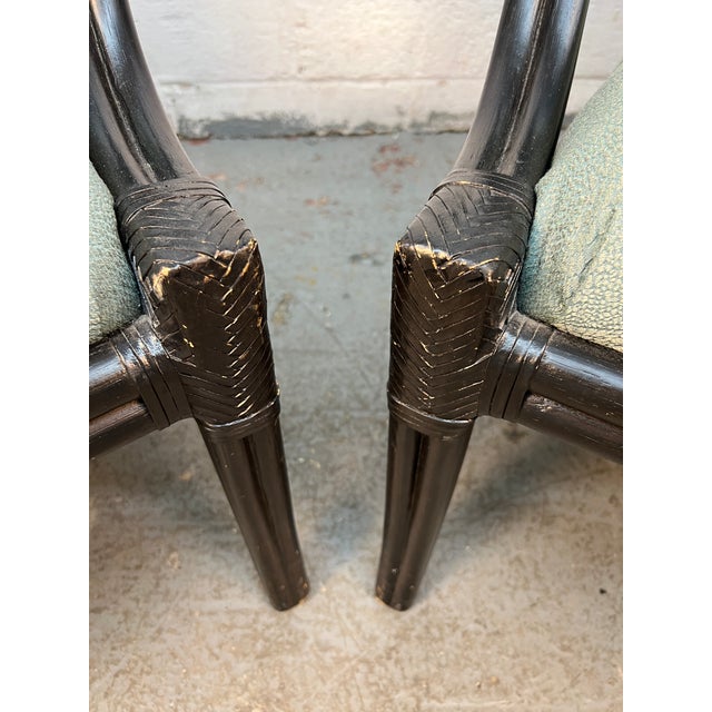 Mid-Century Chinese Chippendale Style Ebonized Bamboo Lounge Chairs by LaCor For Sale - Image 14 of 16