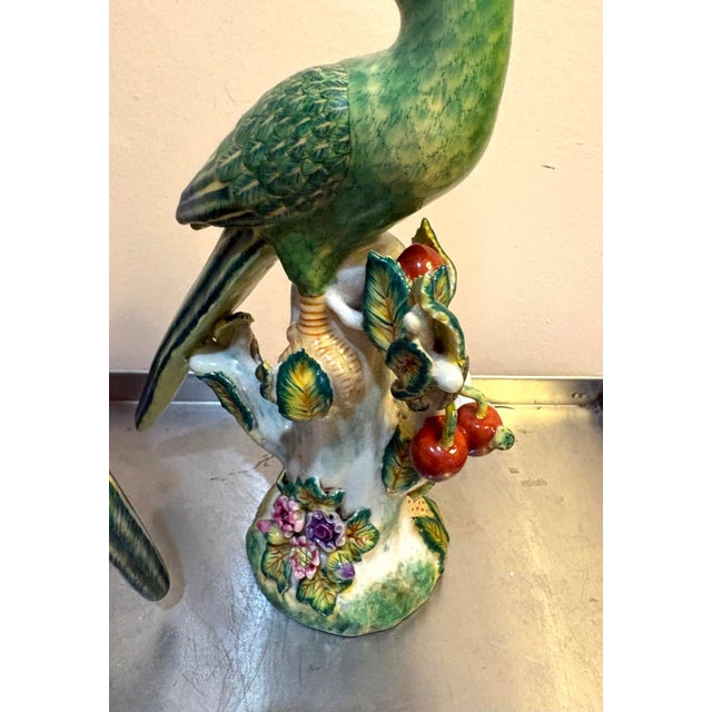 Wong Lee Style Green Chinoiserie Parrot Sculptures, Set of 2 For Sale - Image 6 of 8