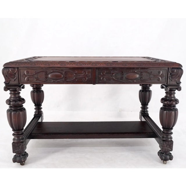 Jacobean Finely Carved Massive Solid Mahogany Partners Desk For Sale - Image 11 of 13