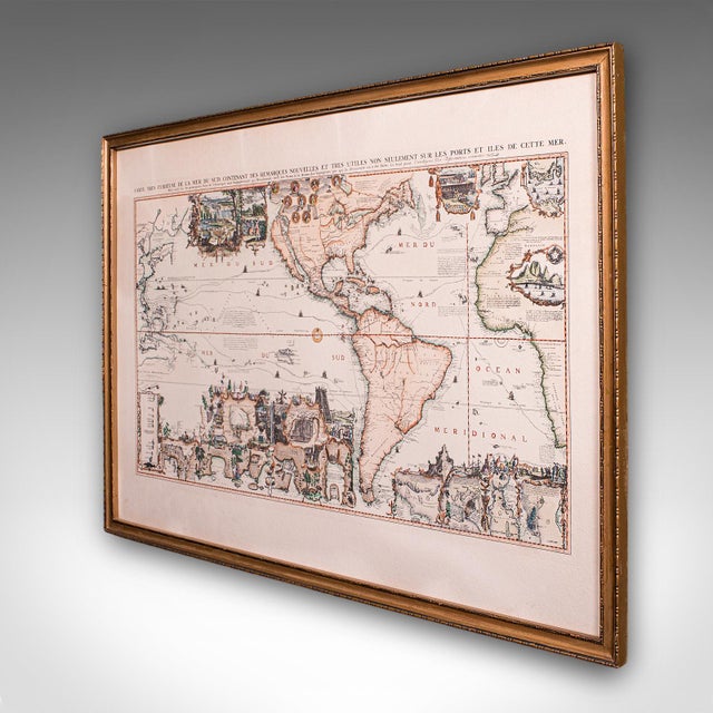 French Vintage Voyage Map, French, After Henri Chatelain, Americas, Framed Cartography For Sale - Image 3 of 12