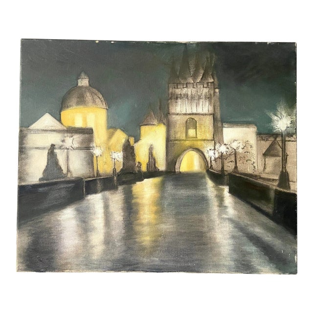 1970s Late Mid-Century Painting of Ancient City For Sale