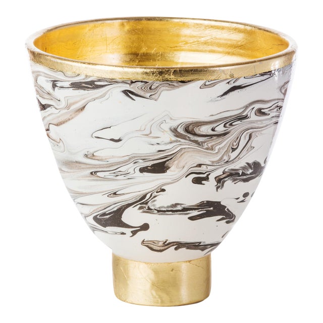Roma Marble Cachepot with Gold Accents For Sale
