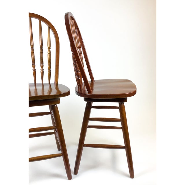 Wood Windsor Style Wood Bar Stools a Pair For Sale - Image 7 of 13