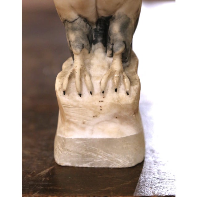 Stone Pair of 19th Century French Carved Marble Eagle Sculptures With Glass Eyes For Sale - Image 7 of 9