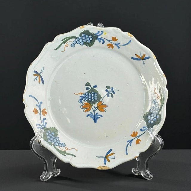 French Faience Plate with Polychrome Grapevine Decoration from La Rochelle, 18th Century For Sale - Image 9 of 9