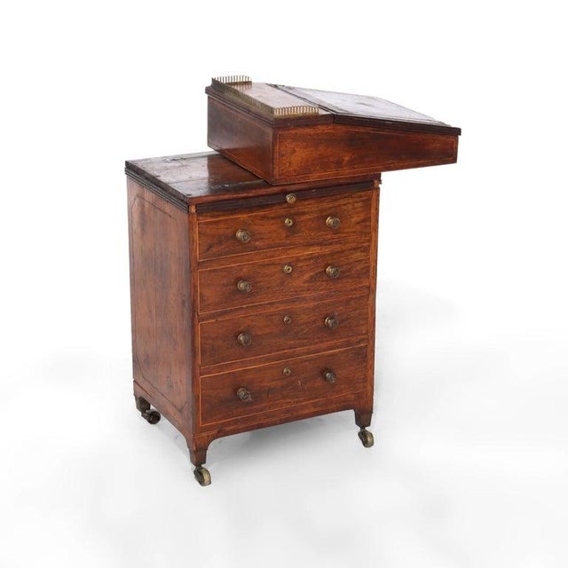 Brown Antique English Burl 4 Drawer Leather Top Davenport C1880 For Sale - Image 8 of 9