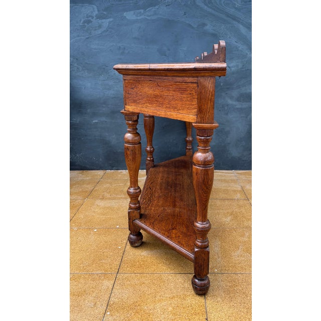 Spanish Oak Console Table With Drawer and Shelf, 20th Century For Sale - Image 12 of 14