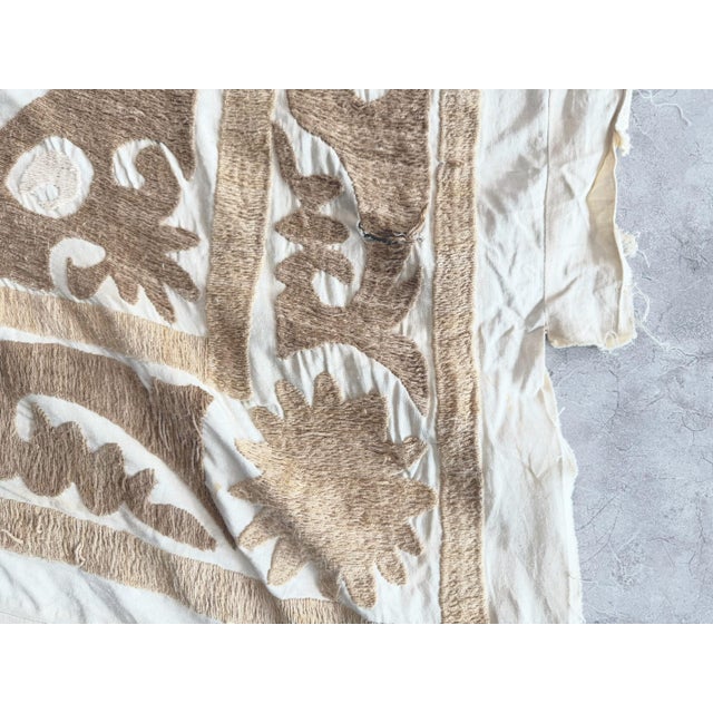 Suzani Wall Decor — Neutral Tan Uzbek Tablecloth For Sale - Image 10 of 12
