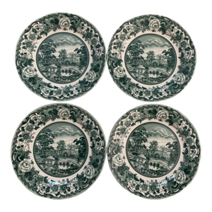 Vintage Legend British Heritage Earthenware 8" Belmont Green Toile Salad Plates-Set of 4