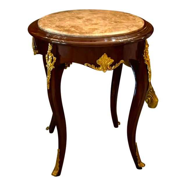 French Baroque Occasional Table – Carved Wood, Marble Top & Elaborate Gilded Ornamentation For Sale
