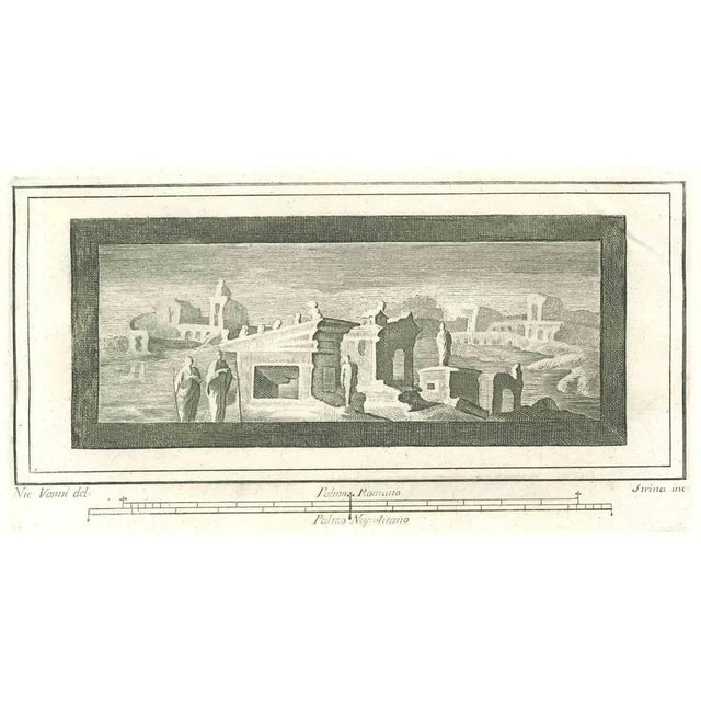 Roman Temple Fresco from "Antiquities of Herculaneum" is an etching on paper realized by Fernando Strina in the 18th...