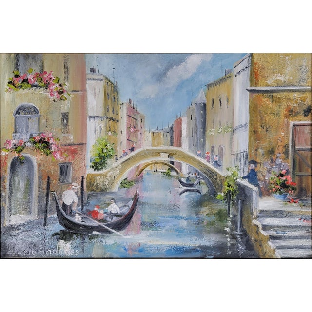 Vintage 20th C Framed Impressionistic Venetian Canal Scene Oil Painting For Sale - Image 4 of 15
