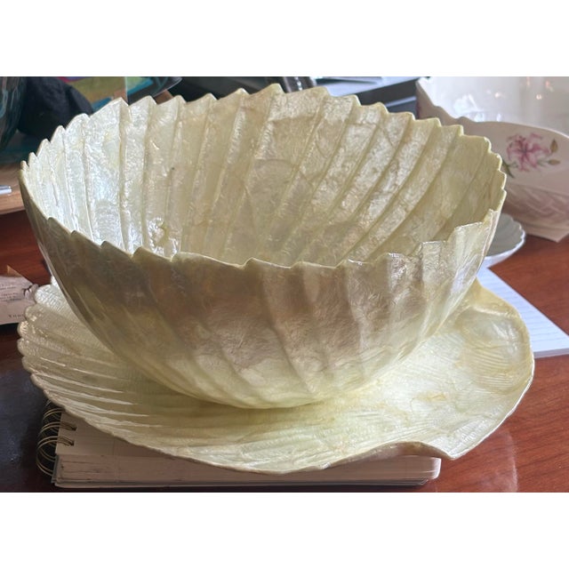 1990s Capiz Shell Bowl and Plate Set. Translucent Coastal Decorative ...