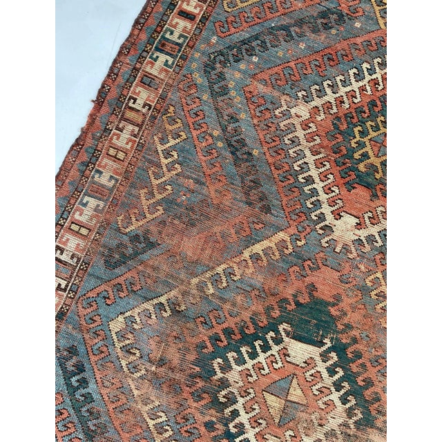 1910-20's Antique Caucasian Rug With Ram Horn Outlined Diamond Rug 4 4 X 6 4 For Sale - Image 9 of 13